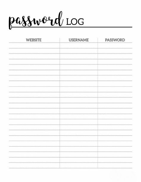 Cleaning Template Printable, Business Forms Templates Free Printable, Password Log Template, Bujo Password Page, To Do List Template Free Printable, Password Template, Password Tracker Printable, Aesthetic Planners, Printable Password Log