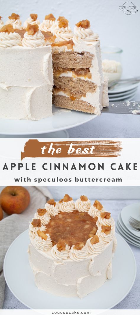 Cinnamon Apple Pie Cake, Cinnamon Layer Cake Recipe, Apple Cake Maple Frosting, Apple Cinnamon Birthday Cake, Apple Cinnamon Spice Cake, Thanksgiving Apple Cake, September Cake Flavors, Apple Cinnamon Layer Cake, Apple Filled Cake