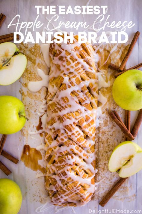 Apple Danish Braid | The EASIEST Apple Braid Recipe! Apple Braided Bread, Danish Bread Recipe, Apple Cream Cheese Danish, Braid Recipes, Crescent Dough Sheet Recipes, Danish Braid, Danish Bread, Apple Braid, Apple Baking