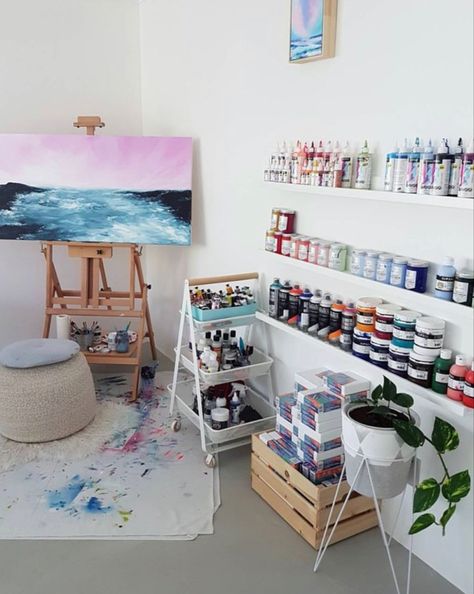 Painting Room Ideas Art Studios, Art Corner Bedroom, Art Room Organization, Studio Seni, Dream Art Room, Ruangan Studio, Small Art Studio, Art Studio Space, Art Studio Organization