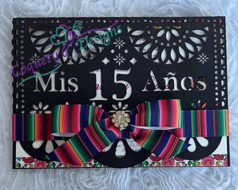 Beautiful Papel Picado Black - Etsy Black Quinceanera Decor, Mexican Theme Invitations, Mexican Theme 15 Invitations, Mexican Quince Invitations, Mexican Theme Quinceanera, 15 Invitations Ideas Mexican, Charro Decorations For 15, Quiencera Mexican Theme, Charro Invitations Quinceanera