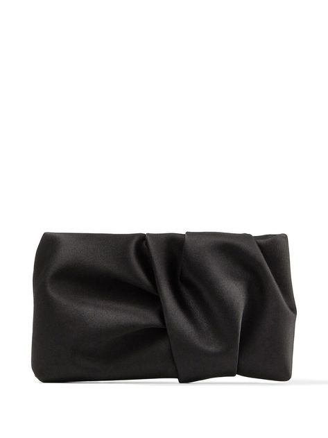 Jimmy Choo Bonny ruched clutch - Black Daring Aesthetic, Fancy Clutch Purse, Fancy Clutch, Prom Bag, Prom Clutch, Jimmy Choo Clutch, Black Clutch Bags, Silk Clutch, Clutch Purse Black