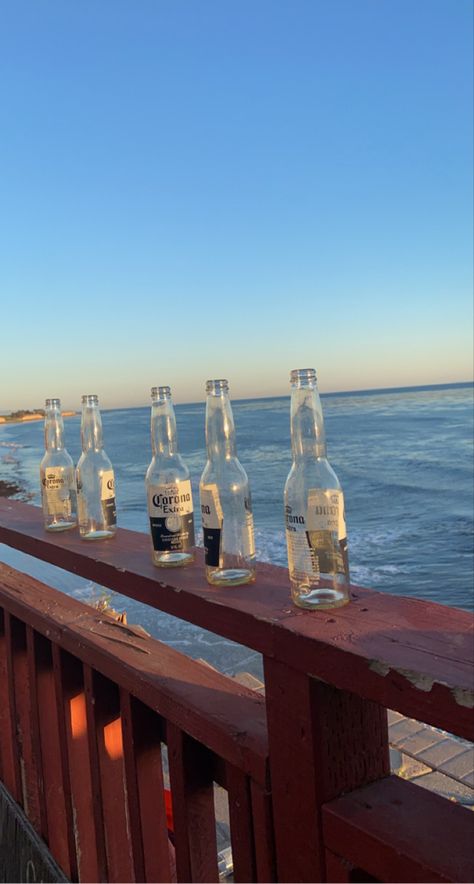 Corona beer, ocean, beach, California vibes, deck, beautiful view Beer On The Beach Aesthetic, Bestie Trip, Ocean Beach California, Costal Cowgirl, Drinks Aesthetic, Trip Aesthetic, 2023 Aesthetic, Australia Beach, Travel Picture Ideas