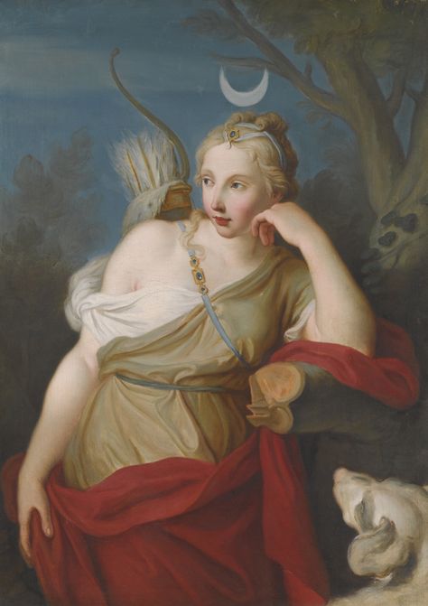 PIETRO ANTONIO ROTARI VERONA 1707 - 1762 ST PETERSBURG DIANA, GODDESS OF THE HUNT, LEANING AGAINST A TREE Artemis Artwork, Artemis Painting, Greek Gods Artemis, Artemis Portrait, Diana Goddess, Pietro Annigoni Portraits, Goddess Of The Hunt, Baroque Period, Max Beckmann