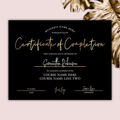 Certificate of Completion Black Gold Beauty Award Awards Certificates Design, Certificate Award, Diploma Design, Hair Logo Design, Bar Branding, Certificate Of Completion Template, Beauty Courses, Certificate Design Template, Awards Certificates Template