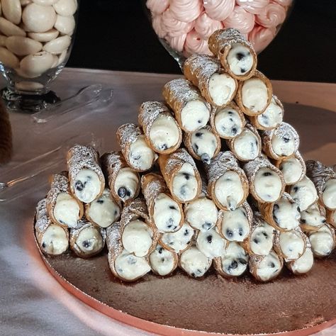 CANNOLI TOWER Do you want a #cannoli and donuts bar at your next function? Email or Message me and we will organize a delicious #dessert table for you. Cannoli Aesthetic, Cannoli Tower, Cannoli Dessert, Cannoli Desserts, Cannoli Cake, Cream Wedding Cakes, Donut Bar, Cake Inspo, Cannoli