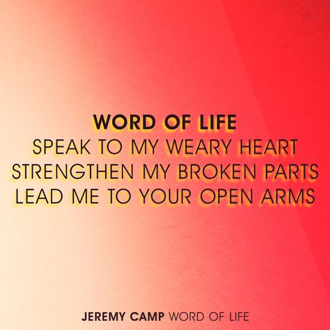 We all know Jeremy Camp's hit song #WordOfLife. Well, his newest album has been released! Download #TheAnswer today! http://capcmg.me/TheAnswer.all?IQid=KLOVE Jeremy Camp Lyrics, Weary Heart, Jeremy Camp, Praise Jesus, Sing To The Lord, The Great I Am, Awesome Quotes, Faith Prayer, Difficult Times