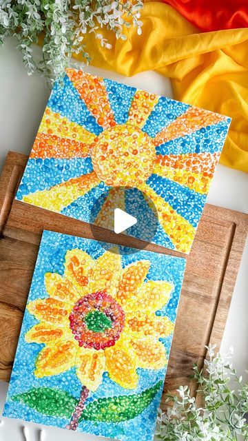 Super Easy Canvas Painting Ideas, Summer Canvas Painting Ideas Kid Art, Sunflower Activity For Kids, Summer Artwork For Kids, How To Draw Summer, Easy Kids Painting Ideas On Canvas, Easy Drawings Colored Pencils, Painting Ideas On Canvas For Kids, Easy Painting Ideas On Canvas For Kids