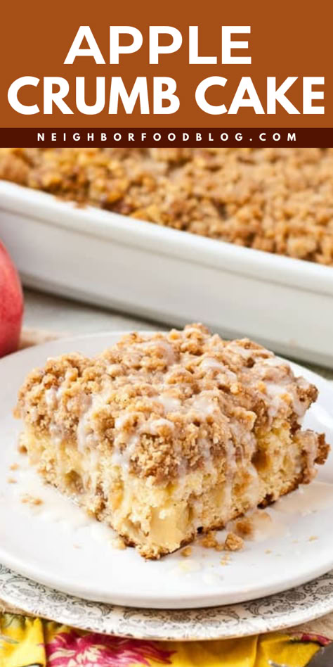 Start your day with an easy fall recipe! This Apple Crumb Coffee Cake recipe features buttery cake topped with buttery crumble topped with apple cider-spiked glaze. Prepare this simple fall dessert perfect accompaniment to a cup of coffee! Apple Crumb Coffee Cake, Apple Crumb Cake Recipe, Cake Autumn, Crumble Cake Recipe, Apple Cider Glaze, Apple Crumb Cake, Apple Coffee Cake, Apple Crumble Cake, Crumb Coffee Cakes