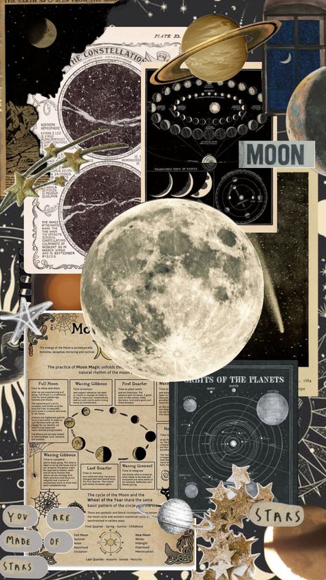 Moon Astrology Aesthetic, Space Lockscreen Aesthetic, Moon Collage Wallpaper, Moon Lockscreen Aesthetic, Space Background Aesthetic, Astrology Wallpaper Aesthetic, Astrology Aesthetic Wallpaper, Aesthetic Space Wallpaper, Planets Background