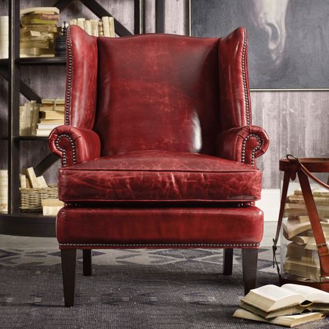 Hooker Furniture Covington Bogue Club Chair Red Leather Chair, Leather Wingback Chair, Leather Wingback, Leather Club Chairs, Leather Accent Chair, Red Chair, Hooker Furniture, Club Chair, Leather Furniture