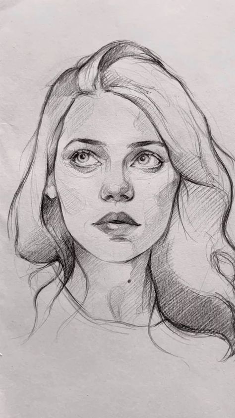 Sketch Ideas Portraits, Portrait Sketching Tips, Portrait Practice Reference, Semi Realistic Portrait Sketch, Woman Face Drawing Sketches, Portrait Sketches Pencil Faces, Simple Portrait Drawing, Face Outline Drawing, Portrait Art Pencil