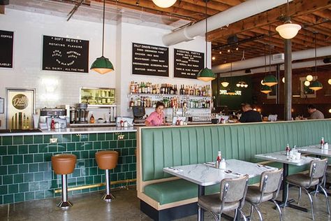 DILLY DINER — The Idea Collective Modern Diner, Diner Design, Diner Bar, Architect Table, Diner Aesthetic, Coffee House Design, Diner Decor, Retro Cafe, Bagel Shop