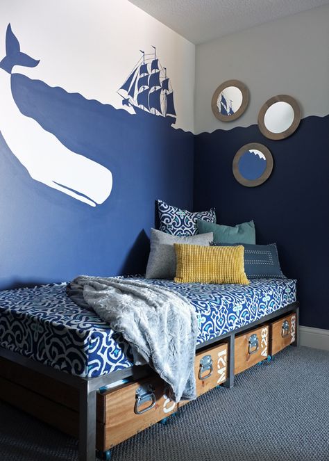 How to Turn a Charger Plate into a Mirror Daybed Storage, Whale Mural, Nautical Mural, Pirate Bedroom, Pirate Room, Nautical Room, Nautical Bedroom, Driftwood Mirror, Nautical Inspiration