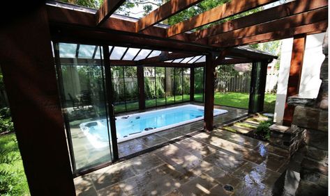 Indoor Pool and Hot Tub Ideas Swim With Style At Home (3) Indoor Pool And Sauna, Indoor Swim Spa Ideas, Swim Spa In Greenhouse, Swim Spa Backyard Ideas Enclosed, Swim Spa Enclosure Ideas, Indoor Hot Tub Room Ideas, Swim Spa Ideas, Indoor Pool Ideas Affordable, Spa Layout