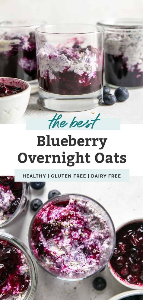 Blueberry Overnight Oats are a deep, dark and beautiful way to start your morning. Make the blueberry sauce from scratch, then turn to the overnight oat mixture to soak in the fridge. A healthy and delicious meal prep breakfast for busy mornings! #blueberryovernightoats #overnightoatsrecipes Breakfast For Busy Mornings, Overnight Oats In A Jar, Best Overnight Oats Recipe, Blueberry Overnight Oats, Delicious Meal Prep, Blueberry Oat, Prep Breakfast, Overnight Oats Recipe Healthy, Wakey Wakey