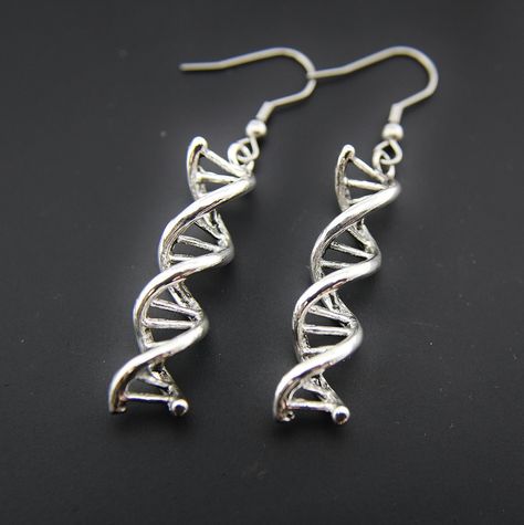 Dna Earrings, Double Helix Piercing, Dna Strand, Double Tongue Piercing, Double Cartilage Piercing, Science Teacher Gifts, Science Jewelry, Multiple Ear Piercings, Ear Piercings Cartilage