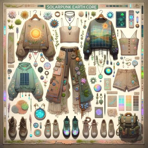 Solar Punk Earth Core🌼🌷🤍✨🌺 Solarpunk Fashion Outfits, Ecopunk Aesthetic, Ribcage Hoodie, Solarpunk Outfit, Solar Punk Fashion, Punk Fashion Aesthetic, Solarpunk Aesthetic, Eco Punk, Solarpunk Fashion