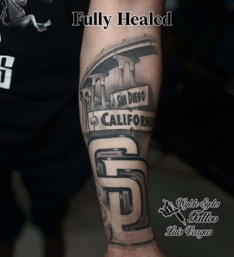 Fully Healed! Custom San Diego themed tatttoo By: Luis www.wyldesydestattoo.com #tattoo #tattoos #healedtattoo #sandiego #sandiegotattooartist #wyldesydestattoo #sleevetattoo #tattoosleeve #blackandgraytattoo San Diego Tattoo, San Diego California, Sleeve Tattoos, San Diego, Tattoo Designs, California, Tattoos, Quick Saves