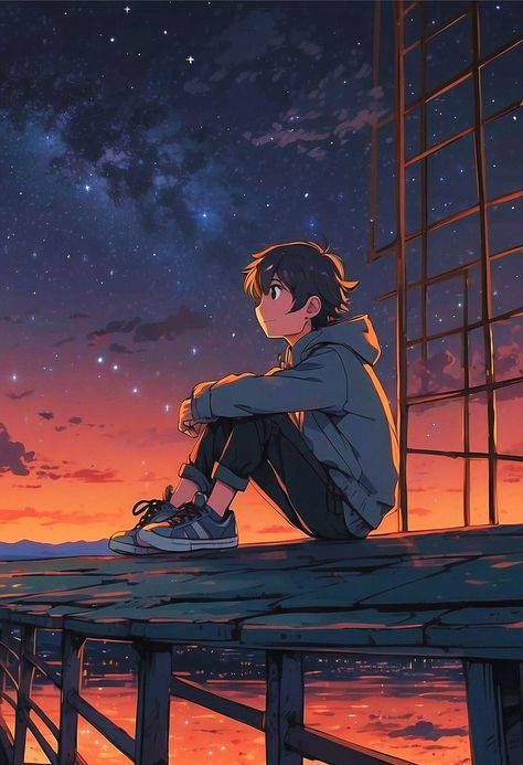 The Anime Boy Sitting Alone At Night#pikbest##Illustration Alone At Night, Cartoons Hd, Anime Picture Hd, Night Illustration, Anime Boy Sketch, Boy Illustration, Night Background, Boy Anime, Animated Animals