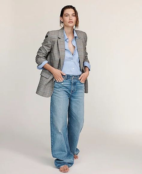 Low-Slung Baggy Jeans | Madewell Timeless Office, Relaxed Blazer, 90s Fits, Clothing Sites, Denim Day, Breezy Dress, Denim Blazer, Curvy Jeans, Suit Style