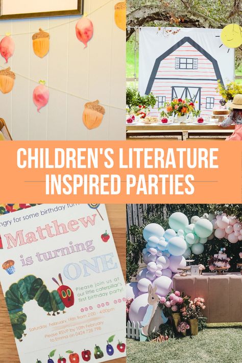 What do you get when you cross parties with classic children’s literature? Pure magic! I’ve been wanting to put this blog post together with a while, but have been waiting for the perfect parties to come up! Finally, I’ve found them. Thus, here are our favourite children’s book party theme ideas. Book Inspired Birthday Party, One Year Old Book Birthday Party, Book Themed Birthday Party Childrens, Children’s Book Birthday Party, Literary Birthday Party Ideas, Book Theme 1st Birthday Party, Kids Book Themed Party, Book Birthday Party Theme Kids, Storybook 1st Birthday Party