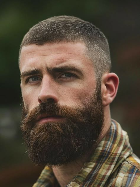 Short Hair Long Beard, Modern Beard Styles, Tapered Beard, Short Beard Styles, Men's Beard Styles, Buzz Cut With Beard, Crew Cut Haircut, Short Hair With Beard, Goatee Beard