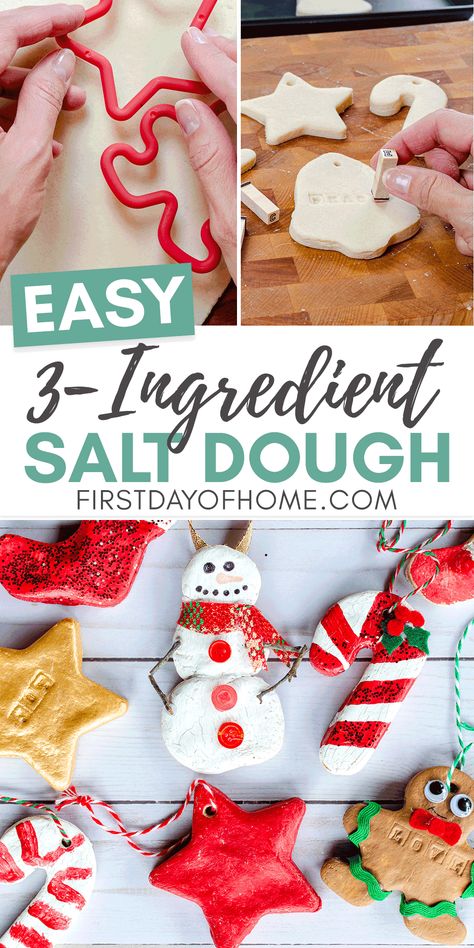 Easy Salt Dough Ornaments, Salt Dough Christmas Ornaments, Salt Dough Crafts, Salt Dough Recipe, Handprint Ornaments, Salt Dough Ornaments, Dough Ornaments, Food Ornaments, Kids Christmas Ornaments