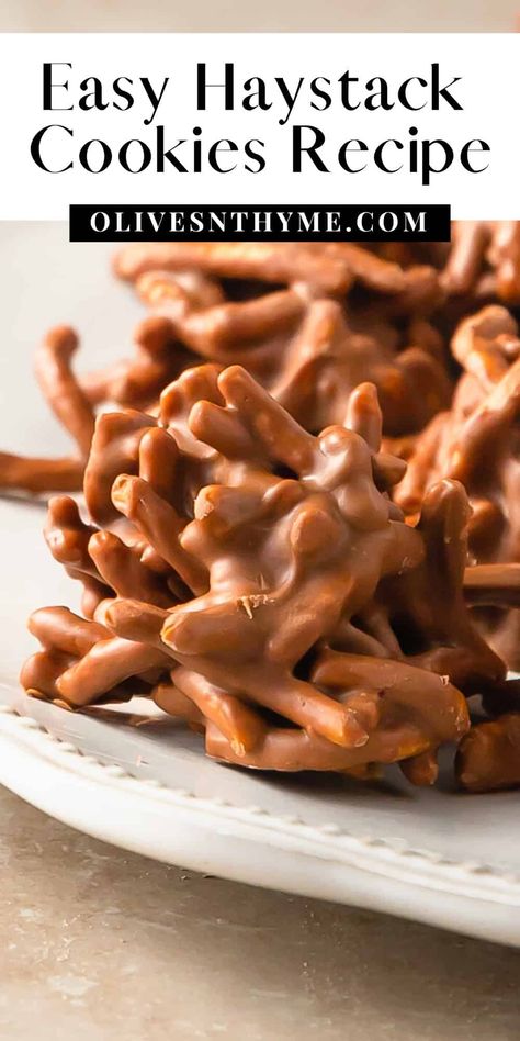 Haystack Cookies Recipe Recipe For Haystacks, Haystacks Recipe Chocolate, Hay Stack Cookies Recipes, How To Make Haystacks, Haystacks Recipe Peanut Butter, Easy Haystack Recipe, Gluten Free Haystacks, Hey Stacks Recipe, Pretzel Haystacks Recipe