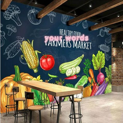 Fruit And Veg Shop, Juice Bar Design, Vegetable Shop, Grocery Store Design, Cheap Wallpaper, Mural 3d, Supermarket Design, Fruit Shop, Food Wallpaper