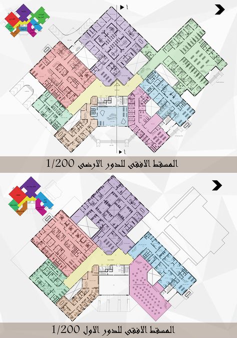 Hospital Design Architecture Concept Projects, 100 Bed Hospital Floor Plan, Asymmetric Design Art, Triangular Architecture, Hospital Floor Plan, Hospital Design Architecture, Hospital Project, Hospital Plans, Hotel Design Architecture