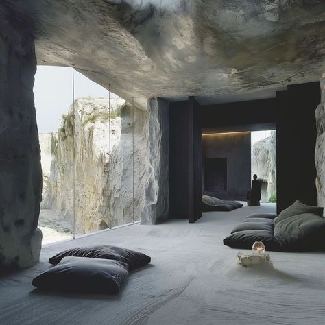 Stone Furniture Design, Cave Interior Design, Rock Architecture, Cave Interior, Rock Interior, Stone Room, Cave Houses, Brutalist Interior, Rocks Nature