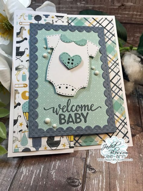 Snappy Scraps: Welcome Baby Elf Report Card, Stampin Up Baby Cards, Baby Cards Handmade, Label Shapes, Jaded Blossom, Pugs And Kisses, Monkey Baby, Lee Ann, Card Layouts