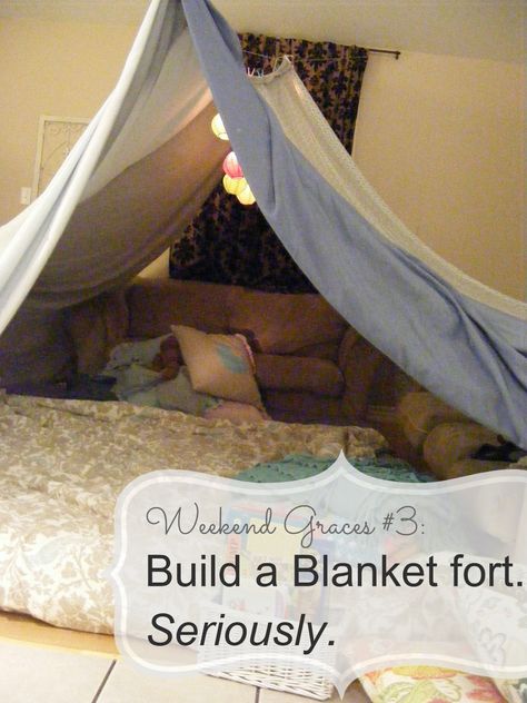 The Complete Guide to Imperfect Homemaking: Weekend Graces #3: Build a Blanket Fort. {Seriously.} Living Room Fort, Indoor Forts, Diy Fort, Blanket Fort, Build A Fort, Fun Sleepover Ideas, Pillow Fort, Plywood Furniture, Sleepover Party