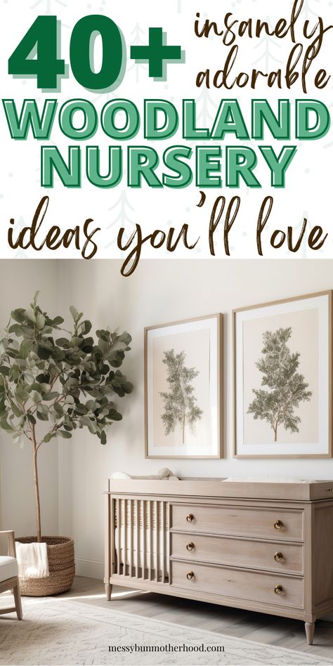 woodland nursery ideas Neutral Nursery With Green, Cute Gender Neutral Nursery, Wooded Theme Nursery, Gender Neutral Nature Nursery, Sage Woodland Nursery, Woodlands Baby Nursery, Forest Baby Boy Nursery, Tree Themed Nursery, Baby Boy Nursery Woodland Theme