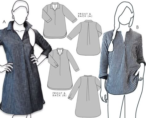 Collared Dress Pattern Free, Turn Dress Into Top, Fall Sewing Patterns Women, Free Tunic Patterns For Women, Button Up Shirt Pattern Free, Sweater Sewing Pattern Free, Tunic Dress Pattern Free, Simple Tunic Pattern, Long Sleeve Tunic Pattern