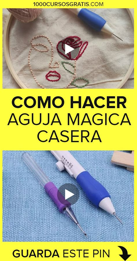 Si quieres realizar bordados de manera fácil y no tienes la famosa aguja mágica entonces este pin te ayudará. Aprende como hacer tu propia aguja mágica casera con este tutorial completamente gratuito. 👆👆👆😊  #costura #cursos #sewing #sewingtutorials #manualidades #courses #DIY #agujamagica #bordado Punch Needle Patterns, Costura Diy, Punch Needle Embroidery, Needle Punch, Hand Art, Ribbon Embroidery, Embroidery And Stitching, Punch Needle, Diy Wood