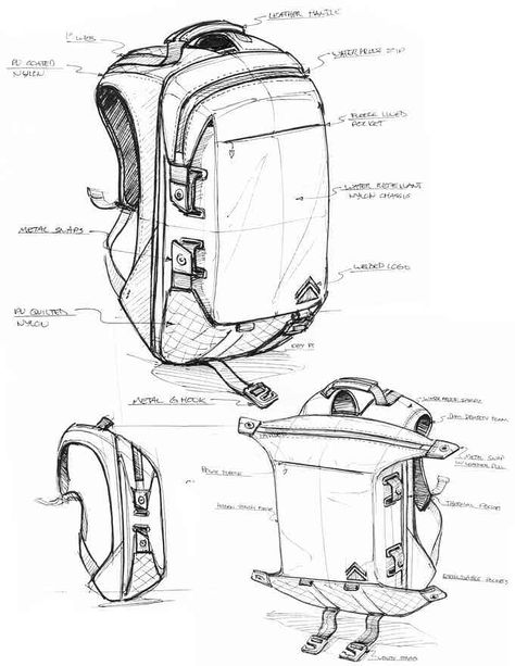 All-Adventures Backpack - THE FIELD RUCKSACK by Standard Pacific Goods — Kickstarter Backpack Design Concept, Backpack Drawing, Backpack Art, Bag Illustration, Adventure Backpack, Drawing Bag, Diy Backpack, Industrial Design Sketch, Id Design