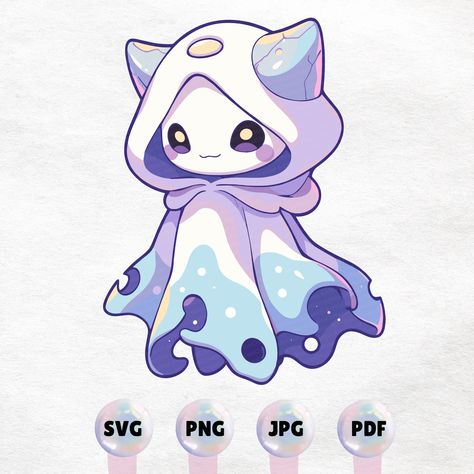 Holographic Digital Art, Cute Familiars Art, Chibi Fantasy Creatures, Ghost Creature Design, Symmetrical Shapes Design, Cute Art Style Tutorial, Cute Cartoon Creatures, How To Draw Cute Characters, Cute Characters Design