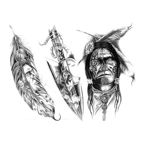 Three nice Indian tattoo designs of a feather, chief and arrowhead. Style: Black and Gray. Color: Gray. Tags: Cool Cherokee Indian Tattoos, Indian Girl Tattoos, Tattoo Symbolism, Native American Tattoo Designs, Indian Tattoo Design, Indian Tattoos, Native American Drawing, Native American Tattoo, American Indian Tattoos