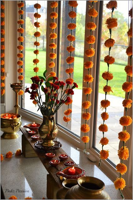 Pinkz Passion : Diwali Party entwined with South Indian Theme Indian Party Decorations Ideas, Marigold Party, Indian Party Decor, Indian Decoration Ideas, Indian Theme Party, Diwali Party Ideas, Diwali Inspiration, Indian Inspired Decor, Diya Decoration Ideas