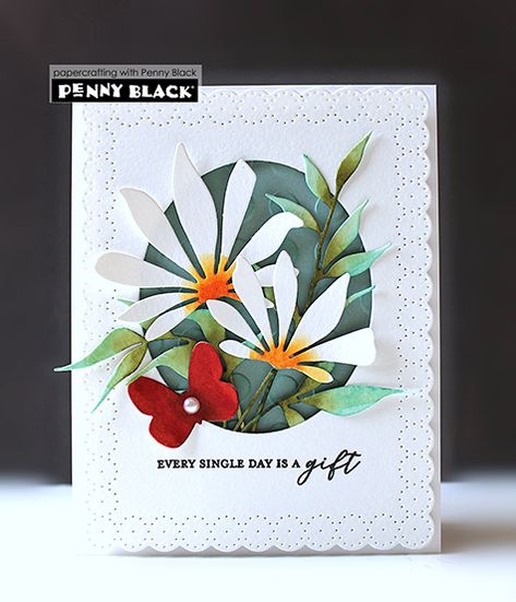 NEW “All Smiles”- Shop Today! | The Penny Black Blog Black Cards, Penny Black Cards, Penny Black Stamps, Altenew Cards, Handmade Thank You Cards, Nature Card, Card Making Tips, Floral Card, Penny Black