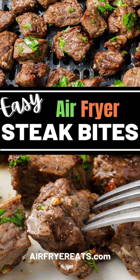 Air Fryer Steak Bites, Air Fry Steak, Ways To Cook Steak, Steak Bites Recipe, Steak Sandwiches, Garlic Steak, Air Fryer Steak, Garlic Butter Steak, Steak Butter