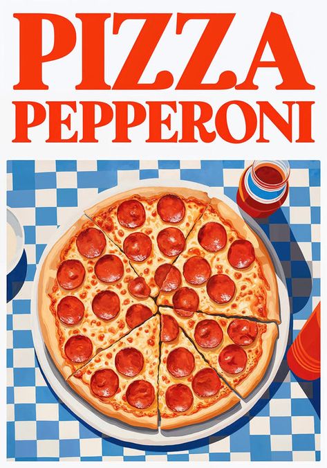 New Arrivals 2024 | Poster Wall Ny Pizza Aesthetic, Retro Pizza Poster, Pizza Branding Design, Pizza Flyer Design, Retro Pizzeria, Red And White Poster, Pizza Poster Design, Pizza Graphic Design, Blue And Red Aesthetic