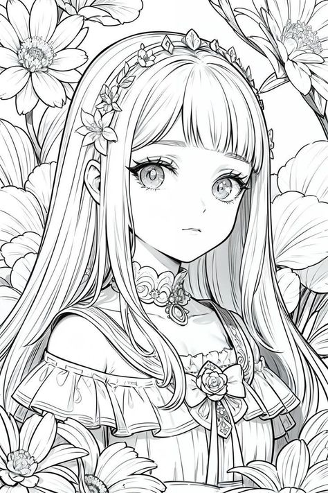 Chibi Coloring Pages, Manga Coloring Book, Color Drawing Art, Adult Coloring Designs, Unicorn Coloring Pages, Princess Coloring, 캐릭터 드로잉, Cartoon Coloring Pages, Cute Easy Drawings