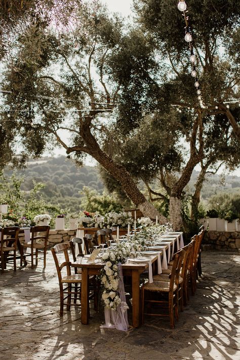 Agreco Farm, Greek Wedding Theme, Outdoor Rustic Wedding, Breakfast Wedding, Greece Destinations, Tapered Candles, Wedding Table Names, Wedding Tablescape, Planning Wedding