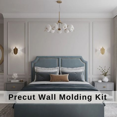 Wall Molding Bedroom Kit, Wainscoting Ready Cut Set, Wall Moulding Package Wall Trim Kit, Ready to Go Wall Paneling Kit - Etsy Greece Wainscoting Kits, Wall Molding Design, Accent Wall Panels, White Wall Paneling, Wall Moulding, Wainscoting Panels, Diy Accent Wall, Bedroom Panel, Inspire Me Home Decor