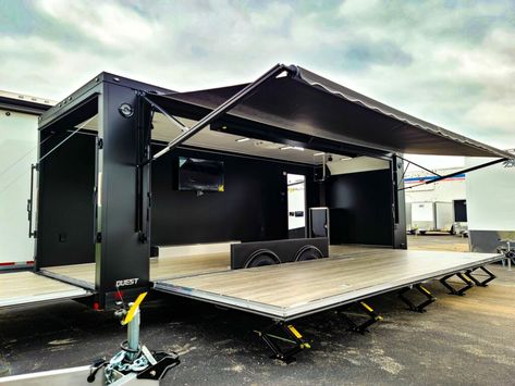 24' Mobile Retail Trailer for Black Quail + Flecha Azul Retail Trailer, Azul Tequila, Work Trailer, Tv Mounted, Container Restaurant, Mobile Coffee Shop, Mobile Workshop, Coffee Trailer, Outdoor Stage