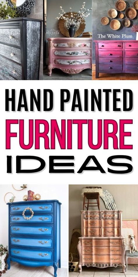 Explore The Most Amazing Creative hand painted furniture Ideas for DIY Lovers and discover how to make old furniture makeovers. From painted dressers to desks and tables, these painted furniture ideas will inspire your DIY next project. Dive into the world of DIY furniture upcycling and furniture flips, giving new life to refurbished furniture with vibrant paints and unique designs. Whether it's chairs or larger items, these funky painted furniture ideas are perfect for transforming your space. Creative Cabinet Painting Ideas, Painting Furniture With Chalk Paint Old Dressers Chest Of Drawers, How To Paint Whimsical Furniture, Painting Ideas For Furniture, Hand Painted Dressers Diy, Painting A Dresser Ideas, Whimsical Furniture Painting Ideas, Unique Bedroom Ideas Creative, Funky Furniture Diy