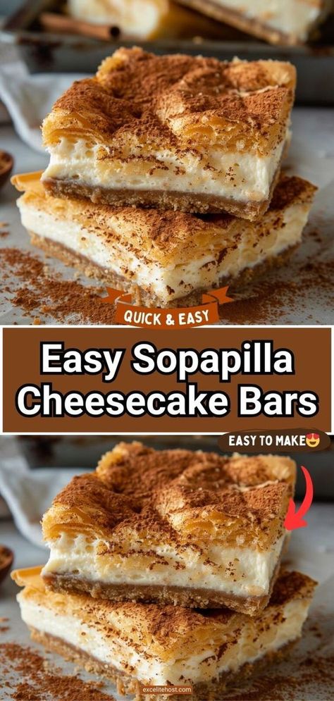 Sopapilla Cheesecake Bars are layers of crescent rolls, with a cream cheese filling and topped with a cinnamon sugar crust for an easy dessert Crescent Roll Crust Recipes, Crescent Rolls Cream Cheese Cinnamon, Crescent Roll Cream Cheese Dessert, Easy Sopapilla Cheesecake, Monday Food, Sopapilla Recipe, Crescent Roll Dessert, Sopapilla Cheesecake Bars, Cheesecake Bars Easy